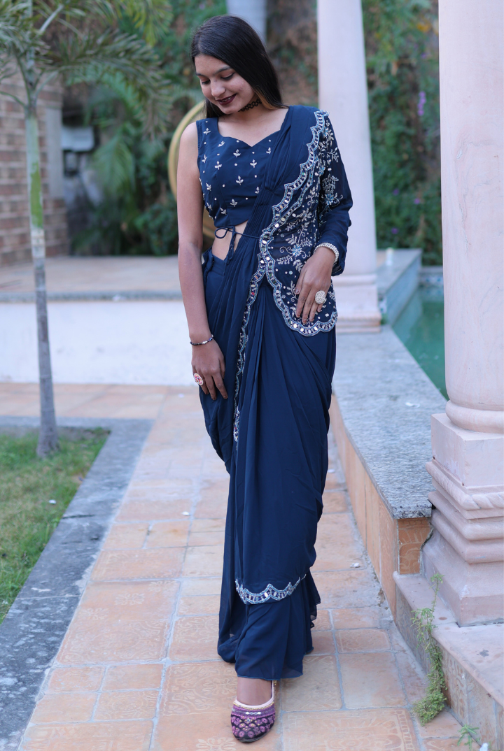 One Side Sleeves Drape Saree